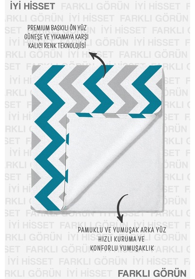 Zikzak Geometrik Plaj Havlusu - Turkuaz Gri Minimalist Havuz Deniz Banyo Hızlı Kuruyan Sahil Örtüsü Kül Deniz