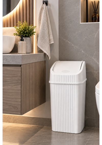 20 Litre Pratik Kapaklı Mutfak Çöp Kovası Büyük Boy Banyo Çöp Kovası Beyaz