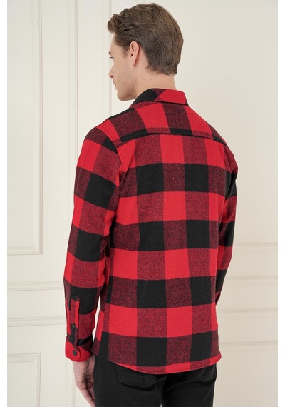 Efor G 1579 Slim Fit Kırmızı-siyah Klasik Gömlek Kırmızı - Siyah