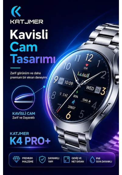 Kavisli Cam Tasarımlı Akıllı Saat Amoled Ekran Üç Kordonlu Günlük Kullanım Seti