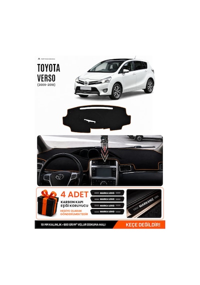 Toyota Verso 2009-2018 Uyumlu Torpido Örtüsü, Torpido Kılıfı - Siyah-kahverengi - To024