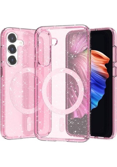 Galaxy S23 Fe Kılıf M-safe Şarj Özellikli Parlayan Simli Saydam Renkli Zore Allstar Kapak Şeffaf