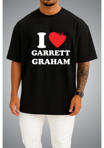 Bahriyeli Collection Oversize Off Campus I Love Garrett Graham Göğüs Baskılı Beyaz Unisex T-shirt Siyah
