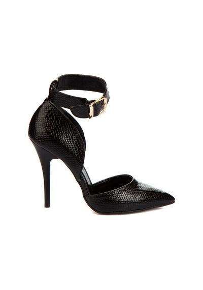 Fox Shoes Siyah Yılan Baskı Kadın Topuklu Ayakkabı K654073307