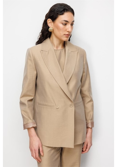 Mizalle Bej Rengi Kruvaze Blazer Ceket Bej