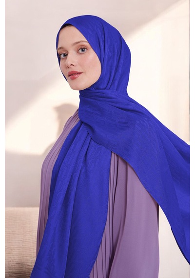 Kadın Zincir Desen Tesettür Blue Jakar Şal Saks Saks