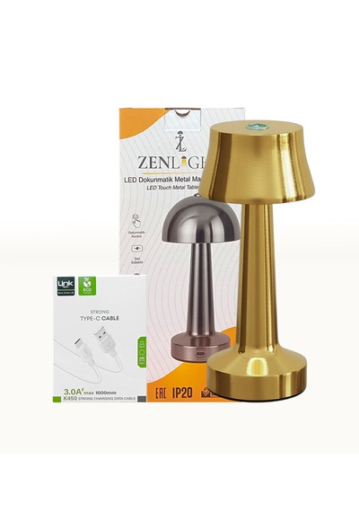 Zenlight Metal Dokunmatik Şarjlı Masa Lambası Altın