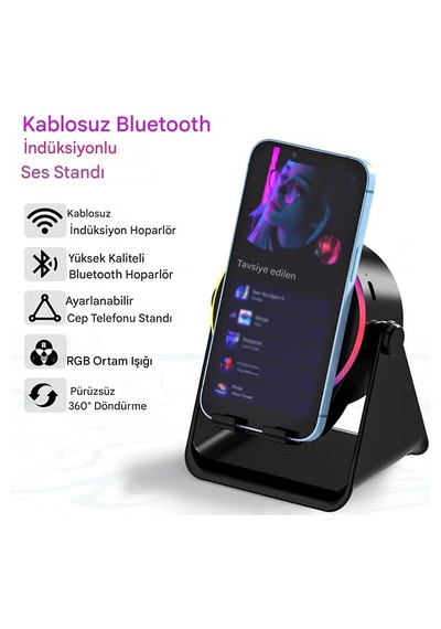 Bluetooth Hoparlörlü Ve Akıllı İndüksiyonlu Manyetik Sensör İle Telefon Standı Powerbank
