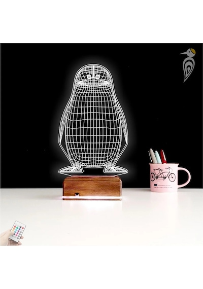 Luvivia Penguen Çocuk Odası Tasarım 3d Lamba - Masa Gece Lambası Şeffaf