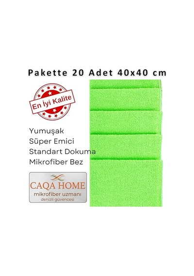 Toplu Paket 20-adet Mikrofiber Bez Seti Yeşil Renk, 40x40 Cm 160 Gsm Emici Tüylenmez Çabuk Kurur Mikrofiber Temizlik Genel