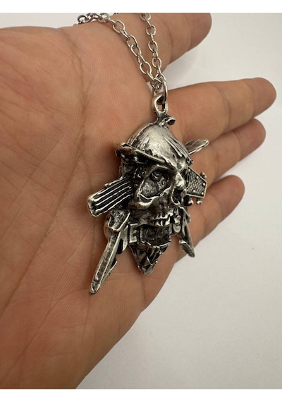 Metallica Guitarhead Kuru Kafa Figürlü Gümüş Renk Unisex Kolye Rock Ve Metal Tarzı Takı Çok renkli