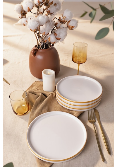 Keramika Mat Beyaz Gold Fileli Stackable Pasta Tabağı 21 Cm 4 Adet