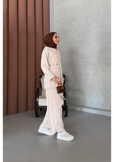 Riella Butik Ravel Tesettür Takım Krem