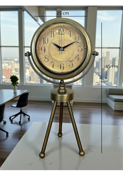 Eskitme Vintage Üç Ayaklı Masa Saati Renkli