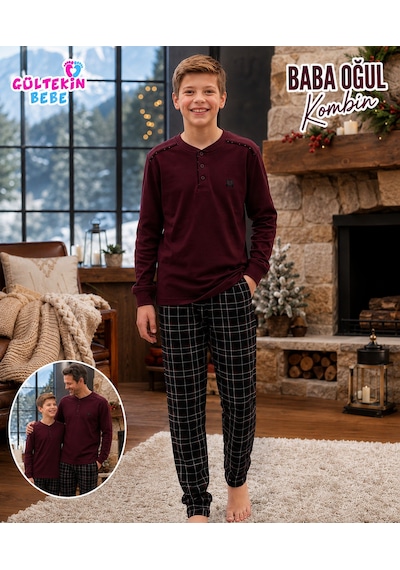 Tarık İnterlok Kumaş Robalı Gez Boy Erkek Pijama Takımı 11-16 Yaş -ta4435470 - Bordo