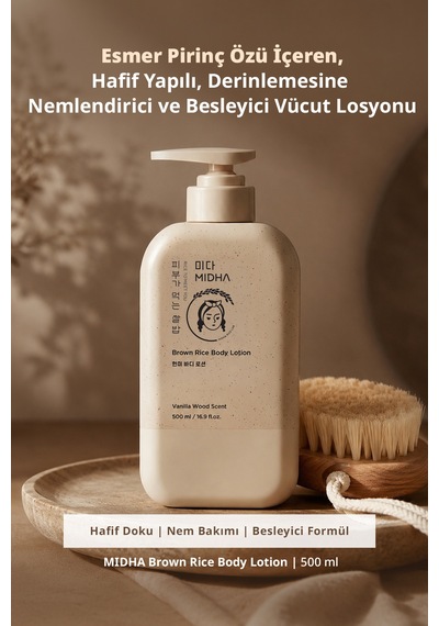 Midha Brown Rice Esmer Pirinç Özlü Nemlendirici ve Besleyici Vücut Losyonu 500 G