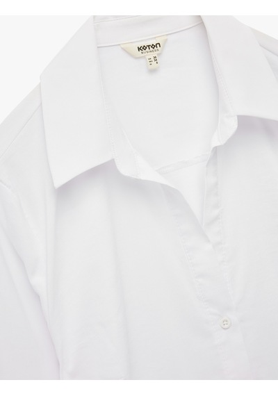 Koton Slim Fit Düğmeli Klasik Yaka Uzun Kollu Poplin Gömlek Beyaz 7wak60016uw
