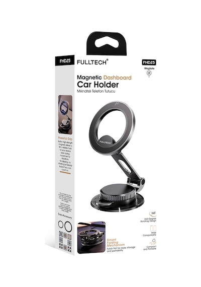Fulltech Fhd25 Magsafe Manyetik Araç İçi Telefon Tutucu 360 Döner Dashboard & Cam Uyumlu Katlanabil Siyah
