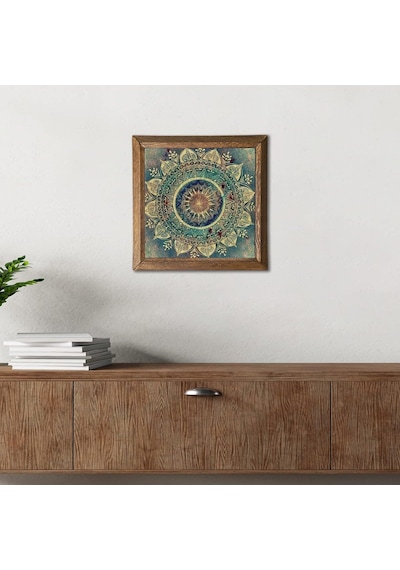 Pinecone Mandala Taş Duvar Tablosu - Ahşap Çerçeveli Taş Tablo - 25x25 Cm - Dekoratif Duvar Sanatı - Modern Ev Ve Ofis Duvar Dekoru W1-231