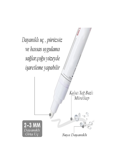 Beyaz Keçeli Kalem 1 Adet Markör Kalıcı Marker Kalem Lastik Seramik Cam Metal Ahşap Plastik Taş Yüzey Yağ Bazlı Beyaz