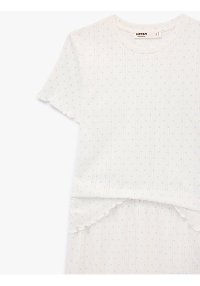 Koton Kısa Kollu Rahat Kesim Pamuklu Pijama Takımı - 2'li Set Ekru Desenli 6slk40091mk