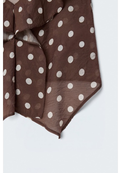 Sateen Puantiye Desenli Askılı Fırfırlı Bluz - Kahve-137632