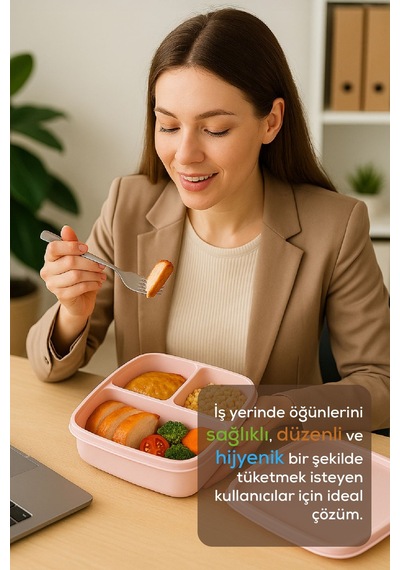 3'lü Set Bölmeli Kare Saklama Kabı Pembe Pembe