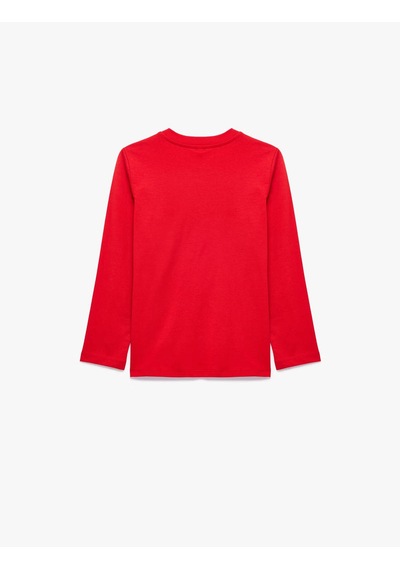 Koton Pamuklu Baskılı Kırmızı Erkek Çocuk Uzun Kollu T-shirt 7wkb10150tk