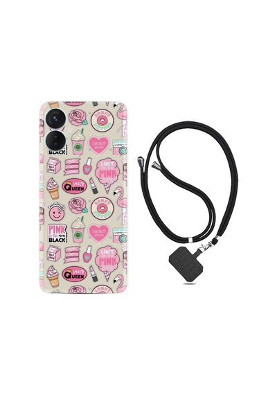 Tecno Spark 9T Kılıf İpli Boyun Askılı Desenli Silikon Donut Flamingo 1415