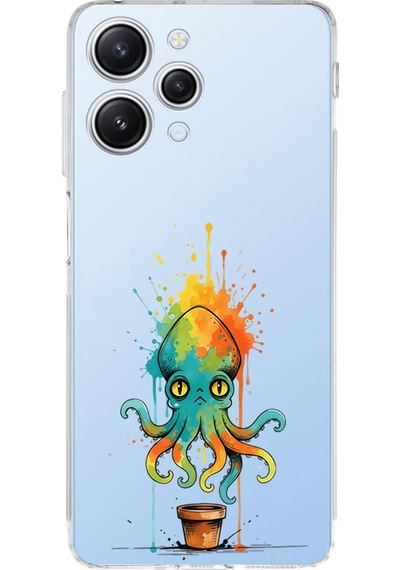 Redmi 12 İle Uyumlu Splash Ahtapot Tasarımlı Şeffaf Silikon Kılıf Şeffaf
