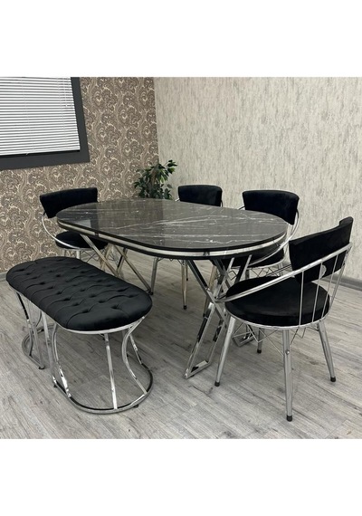 Selenit Mutfak Yemek Masası Takımı- 6 Kişilik Mutfak Masa Sandalye Takımı- Mutfak Masası Takımı Gümüş Selenit Mutfak Yemek Masası Takımı- 6 Kişilik Mutfak Masa Sandalye Takımı- Mutfak Masası Takımı Gümüş