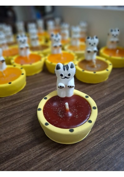Kedi Figürlü Şık Mum Bordo