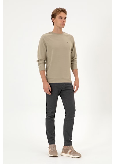 U.S. Polo Assn. Erkek Regular Fit Bisiklet Yaka Açık Haki İnce Basic Sweatshirt 50313752-VR183