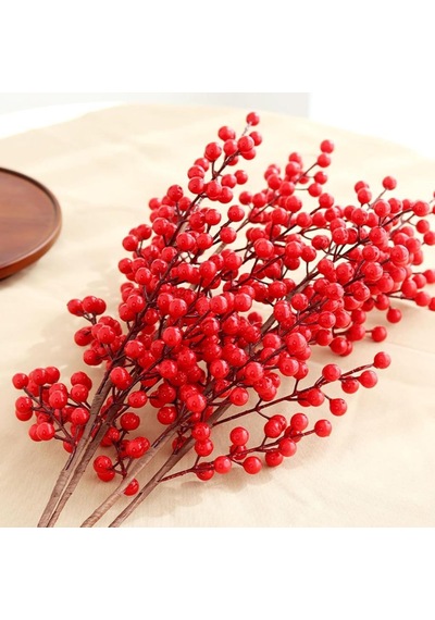 Yapay Çiçek Kokina Uzun Dal 63cm Yılbaşı Çiçeği Red Berry