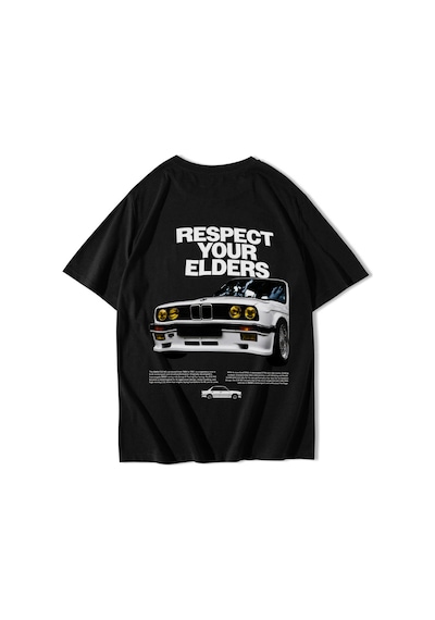 Brz Collectıon Brz Collection Unisex Oversize Respect Your Elders Bmw T-shirt Siyah