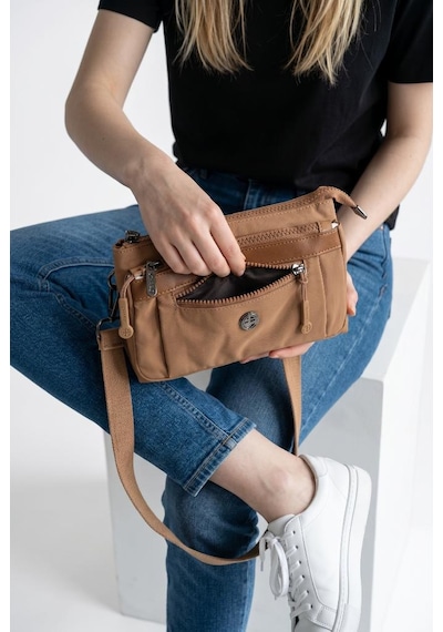 Baginn Paraşüt Kumaş Mini Çapraz Askılı Kadın Telefon Çantası Yağmur Geçirmez El Askılı Çanta 20 12 Cm Karamel