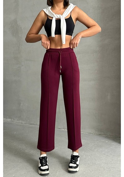 Neşeli Butik Kadın Likralı Modal Kumaş Çımalı Binici Pantolon Nbg064 Bordo