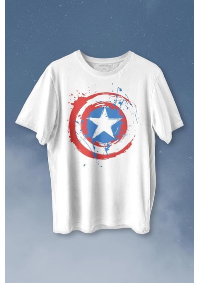 Captain America Kaptan Amerika Kalkan Logo Baskılı Tişört Unisex T-shirt 001