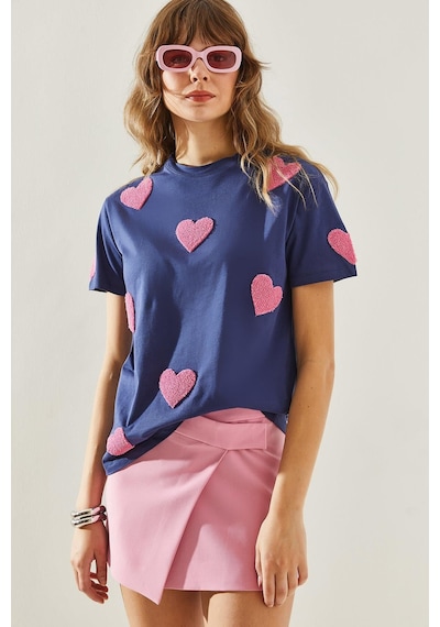 Shade Kadın Süzene Kalp Nakışlı Basic T-shirt 60251208 - Lacivert