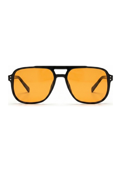 Horızon Siyah Çerçeve Geometrik Aviator Güneş Gözlüğü Turuncu Lens Unisex Uv400