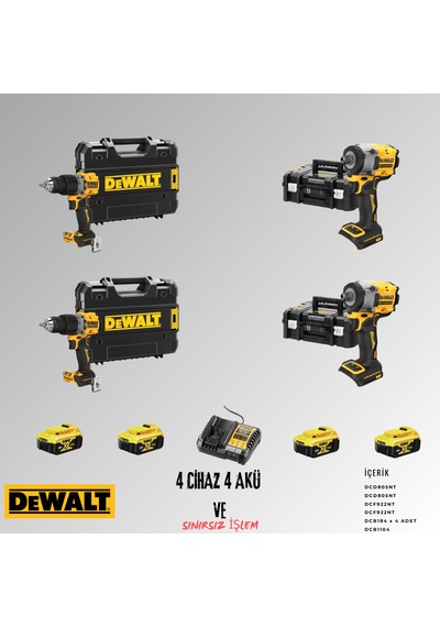 Dewalt DCD805NT + DCD805NT + DCF922NT + DCF922NT 4 Adet 5 Amper Akü + Şarj Aleti Set