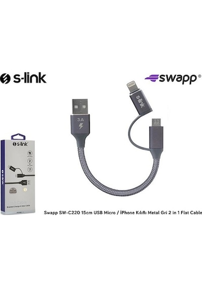 S-Link Swapp Powerbank Kısa Şarj Kablosu Apple iPhone Uyumlu 6/7/8/X + Micro U