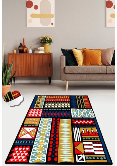 Asımetrık 80X150 Cm Dekoratif Halı , Kaymaz Halı