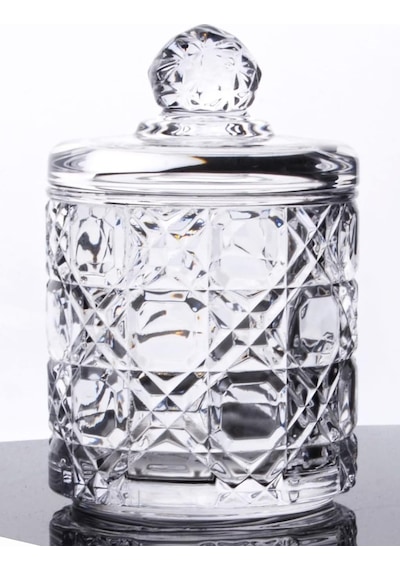 Lüx Kristal Büyük Cam Şekerlik & Cam Lokumluk, Kesme Cam Lüx Şekerlik 13cm 7.8cm - 06639 Çok Renkli