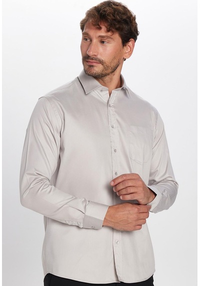 Tudors Erkek Regular Fit Klasik Kesim %100 Pamuk Saten Tek Cepli Taş Gömlek-32672 Taş