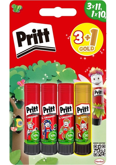 Stick Yapıştırıcı, 3+1 Simli Ve Güvenli El İşi Yapıştırıcısı, Hızlı Ve Pratik Yapıştıran Okul Ve Ofis Malzemesi, 3x11g+1x10g Pritt Stick Yapıştırıcı Pembe