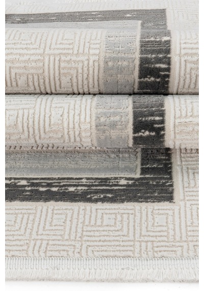 Badelya Home Krem Gri 7107 Modern Desen Doğal Taban Saçaklı Salon Koridor Mutfak Çocuk Oturma Odası Halı Yolluk 7107krem-gri