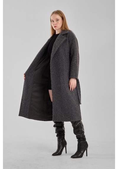 Antrasit Buklet Kaşe Oversize Kaban Antrasit
