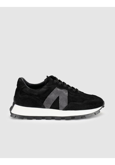 %100 Hakiki Süet Deri Siyah Bağıcıklı Kadın Sneaker Ayakkabı