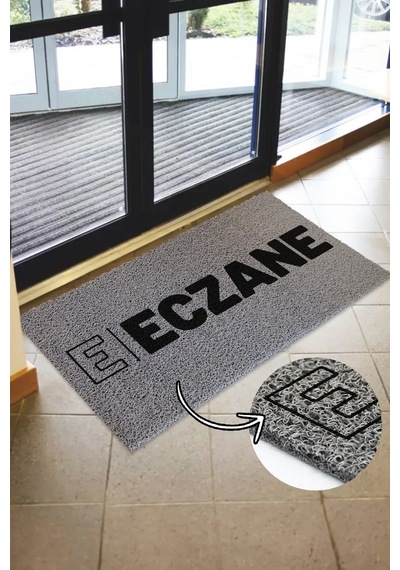 Eczane Paspası - Kıvırcık Paspas - Dış Ve İç Mekan Paspası - Suya Dayanıklı Gri